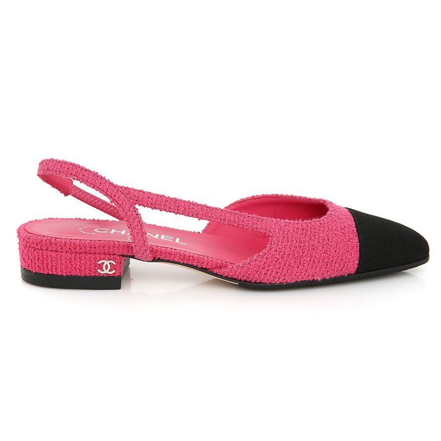 CHANEL Tweed Slingback Low Heel Sandals G31319 [] - Image 4